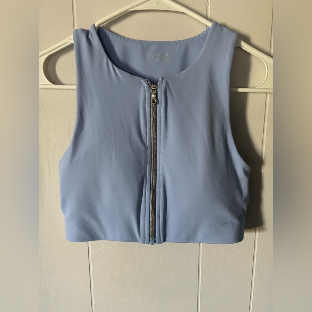 Aerie Sky Blue Zip-Front Sports Bra